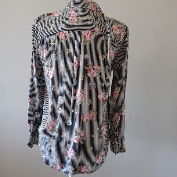 Como Vintage Long Sleeves Striped Floral Hi-Lo Button up Shirt Size small - Picture 7 of 14